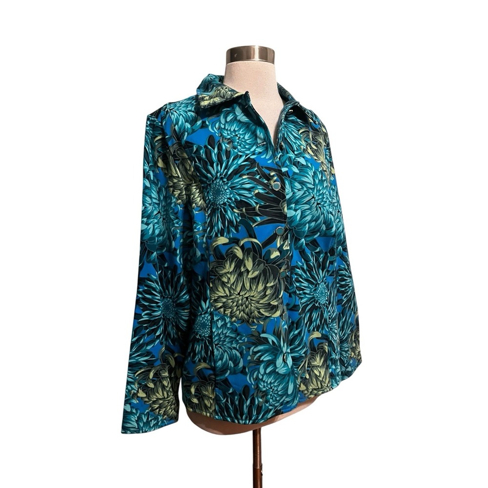 Isaac Mizrahi Live Jacket Size Medium Blue Green Floral Button Front